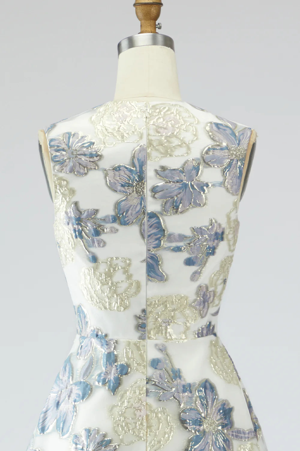 Dusty Blue A-Line Floral Wedding Guest Dress With Pockets