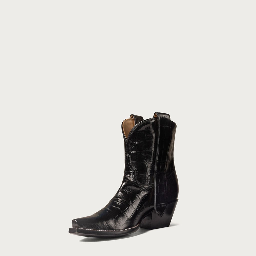 Women's Black Croc Ankle Cowboy Boots – 7-Inch Snip Toe Leather Booties – view 10
