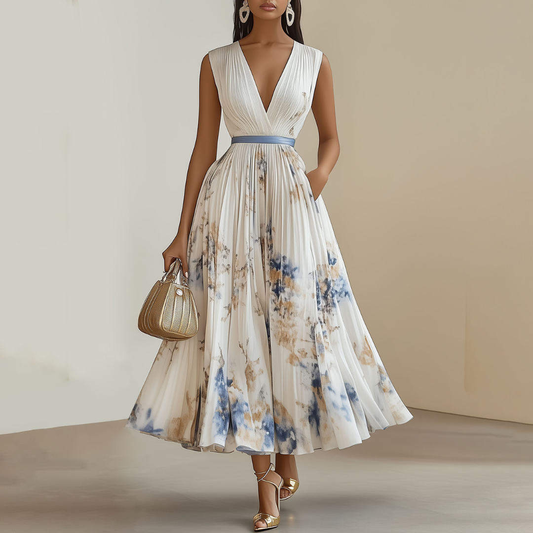 Emma | Women's Floral Midi Wedding Guest Dress with V-Neck