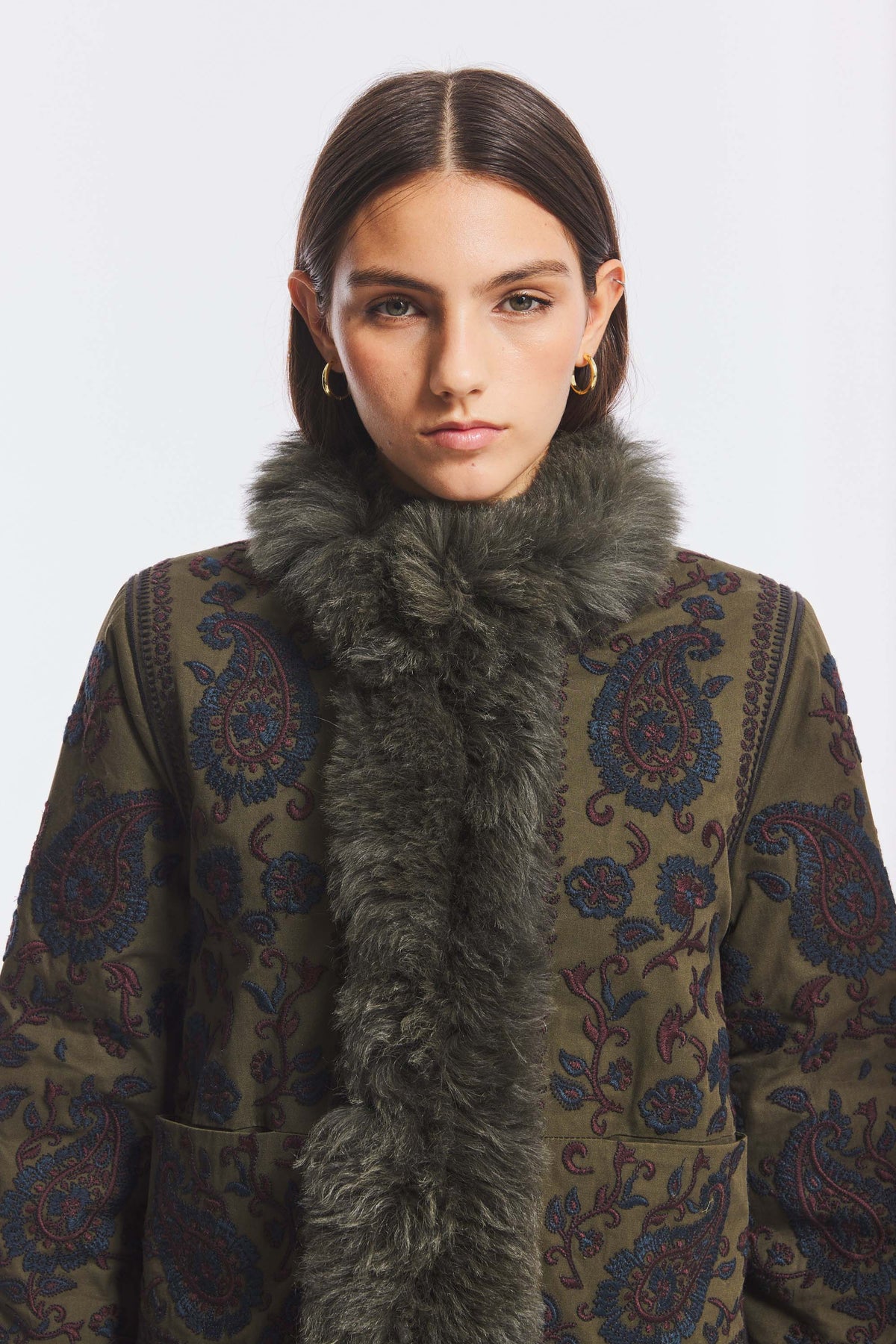 Embroidered Afghan-Inspired Jacket with Faux-Fur Lining – Boho Floral Coat – view 5