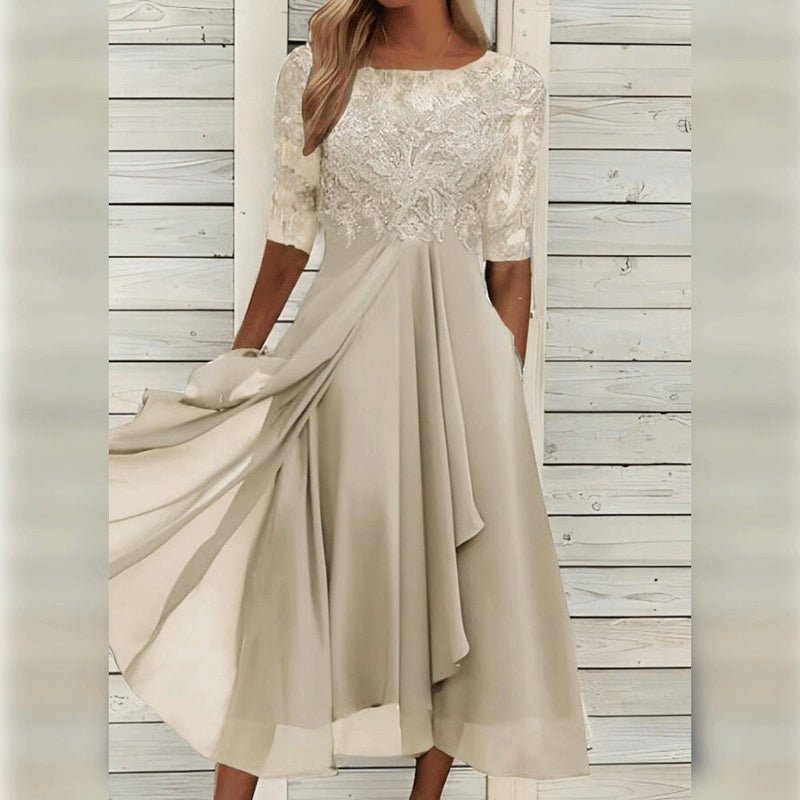 Camila | Women’s Trendy Midi Wedding Guest Dress with Lace