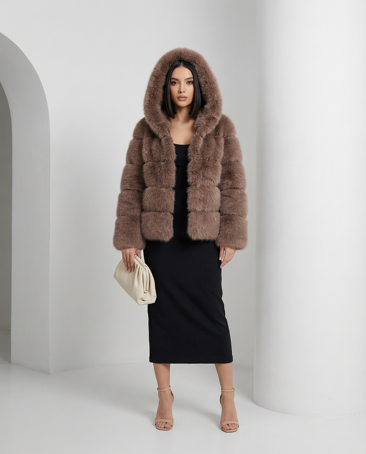 Faux-Fur Bubble Jacket – Quilted Cropped Winter Puffer in 6 Colors – view 26