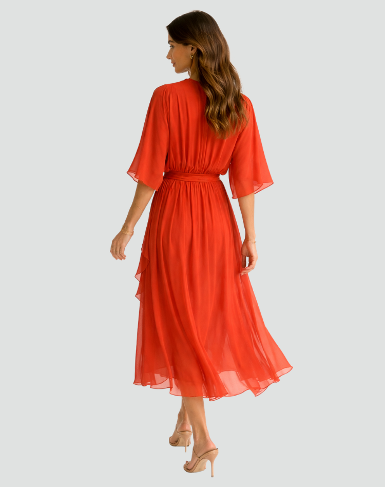 Amanda | Women's Elegant Midi Wedding Guest Dress with Wrap Neckline