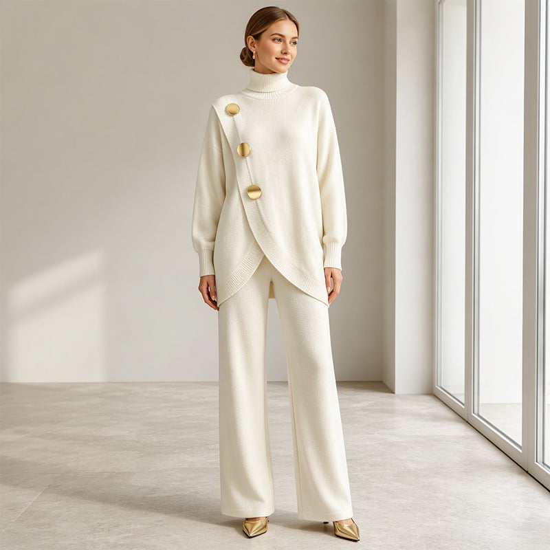 Women's Knit Two-Piece Set – Turtleneck Sweater & Wide-Leg Pants – view 8