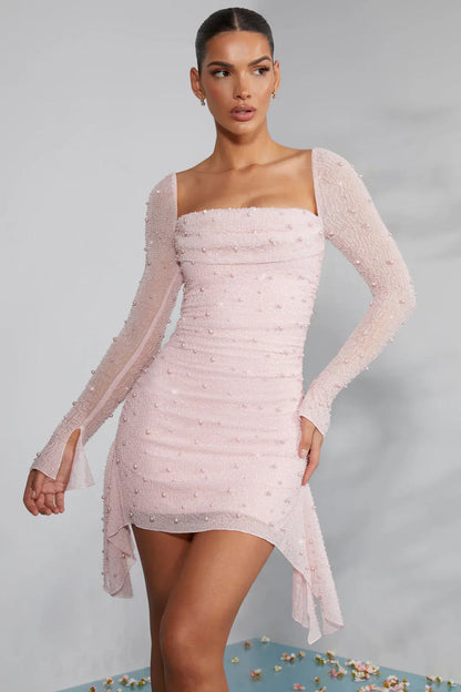 Jenna | Women's Elegant Mini Wedding Guest Dress with Long Sleeves