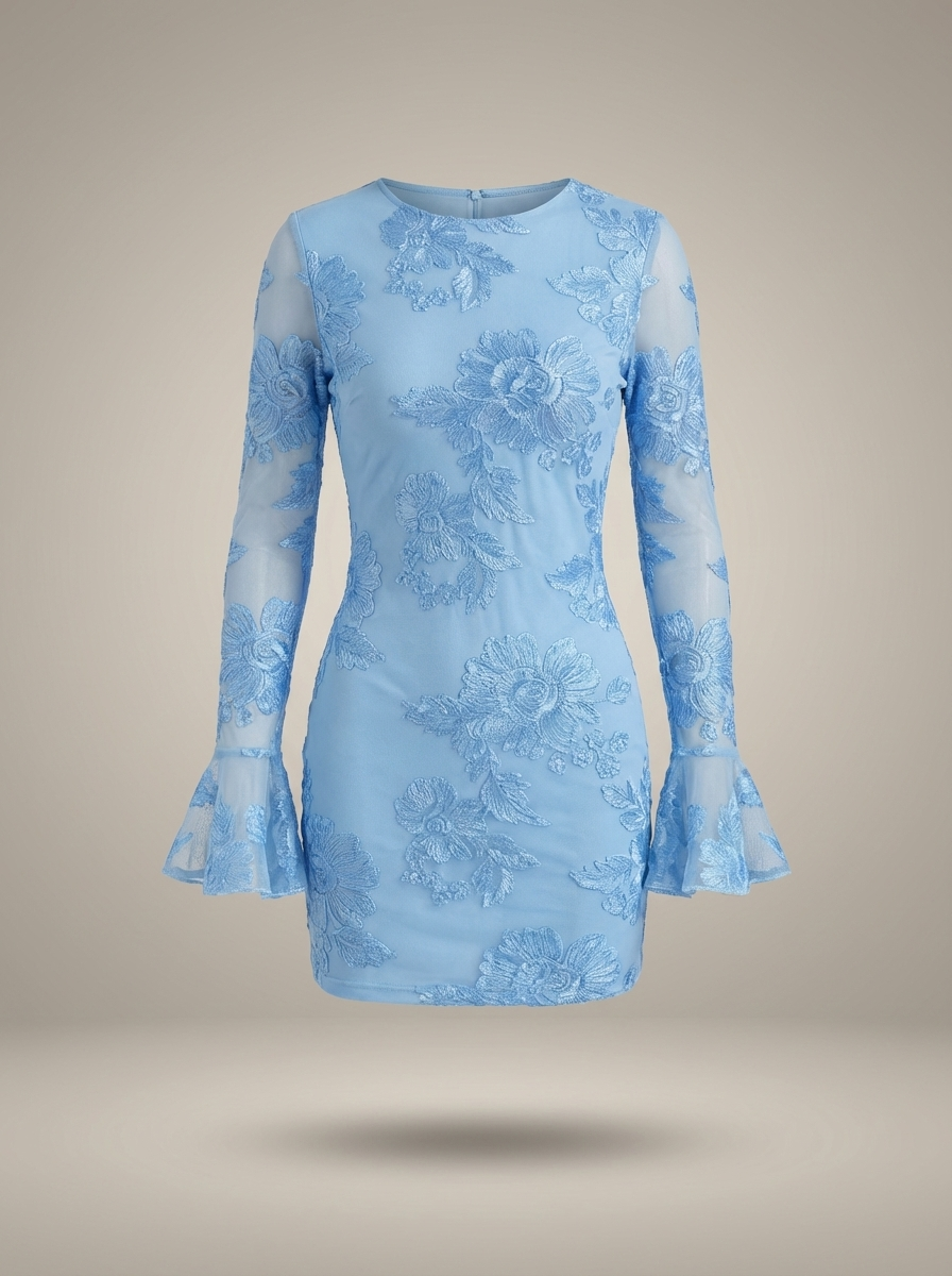 Erin | Women's Elegant Mini Wedding Guest Dress with Floral Embroidery