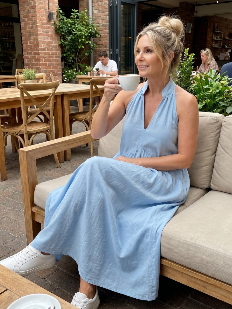 Adelina - Halter Neck Relaxed Flowing Silhouette Midi Dress