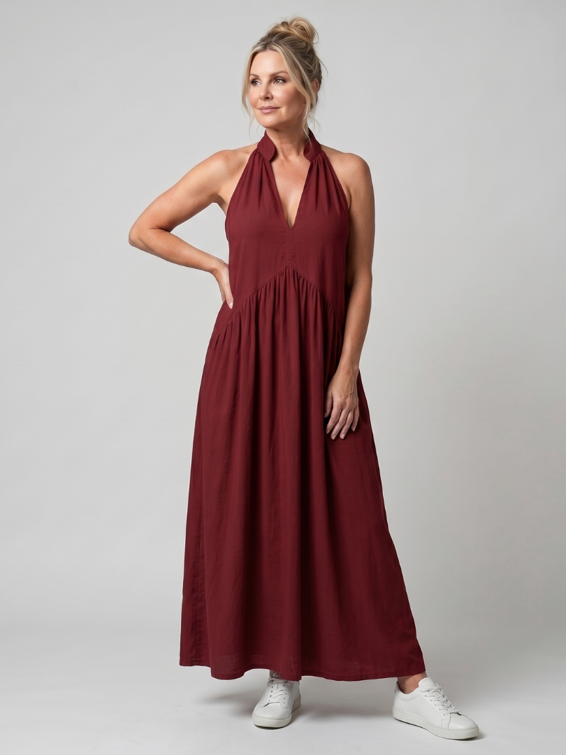 Adelina - Halter Neck Relaxed Flowing Silhouette Midi Dress