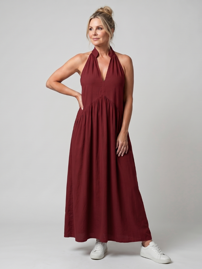 Adelina - Halter Neck Relaxed Flowing Silhouette Midi Dress