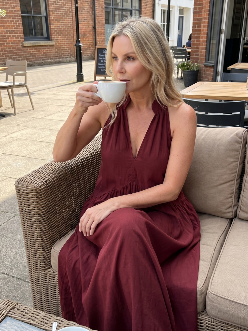 Adelina - Halter Neck Relaxed Flowing Silhouette Midi Dress