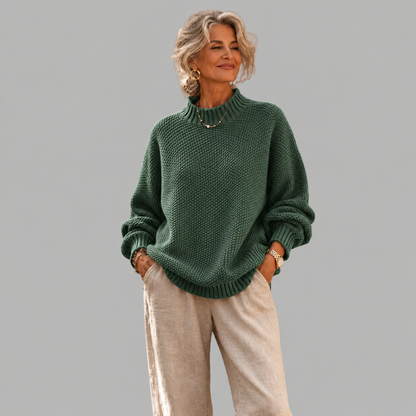 Women's Relaxed Mock Neck Sweater – Textured Knit in 6 Fall Colors – view 3
