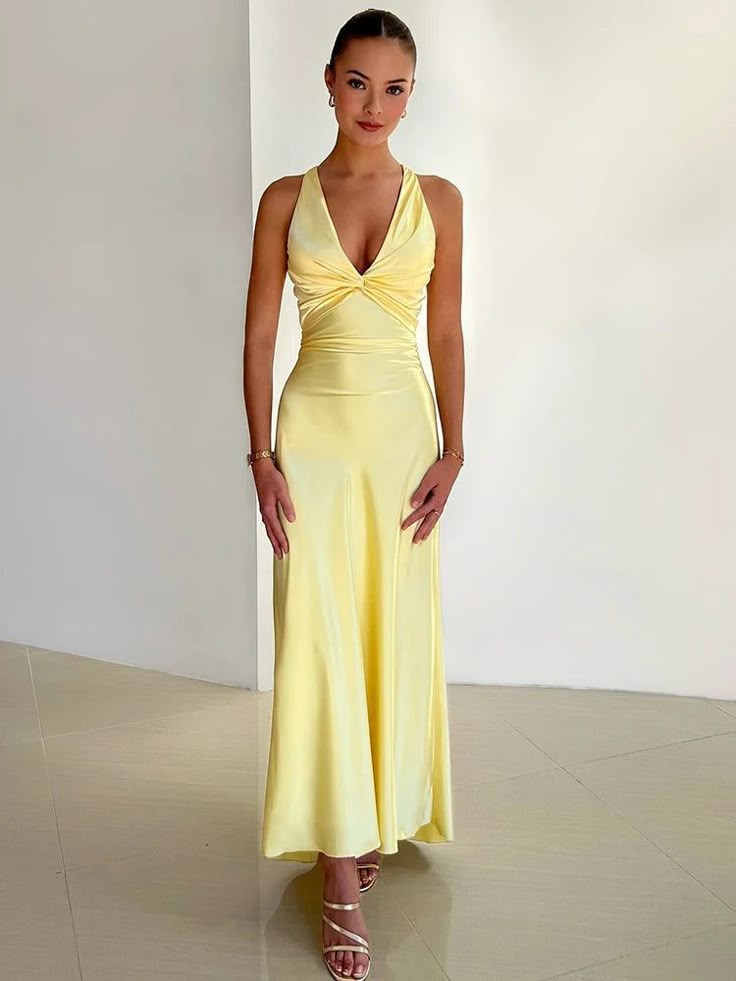 Holly | Women's Elegant Maxi Wedding Guest Dress with V-Neck