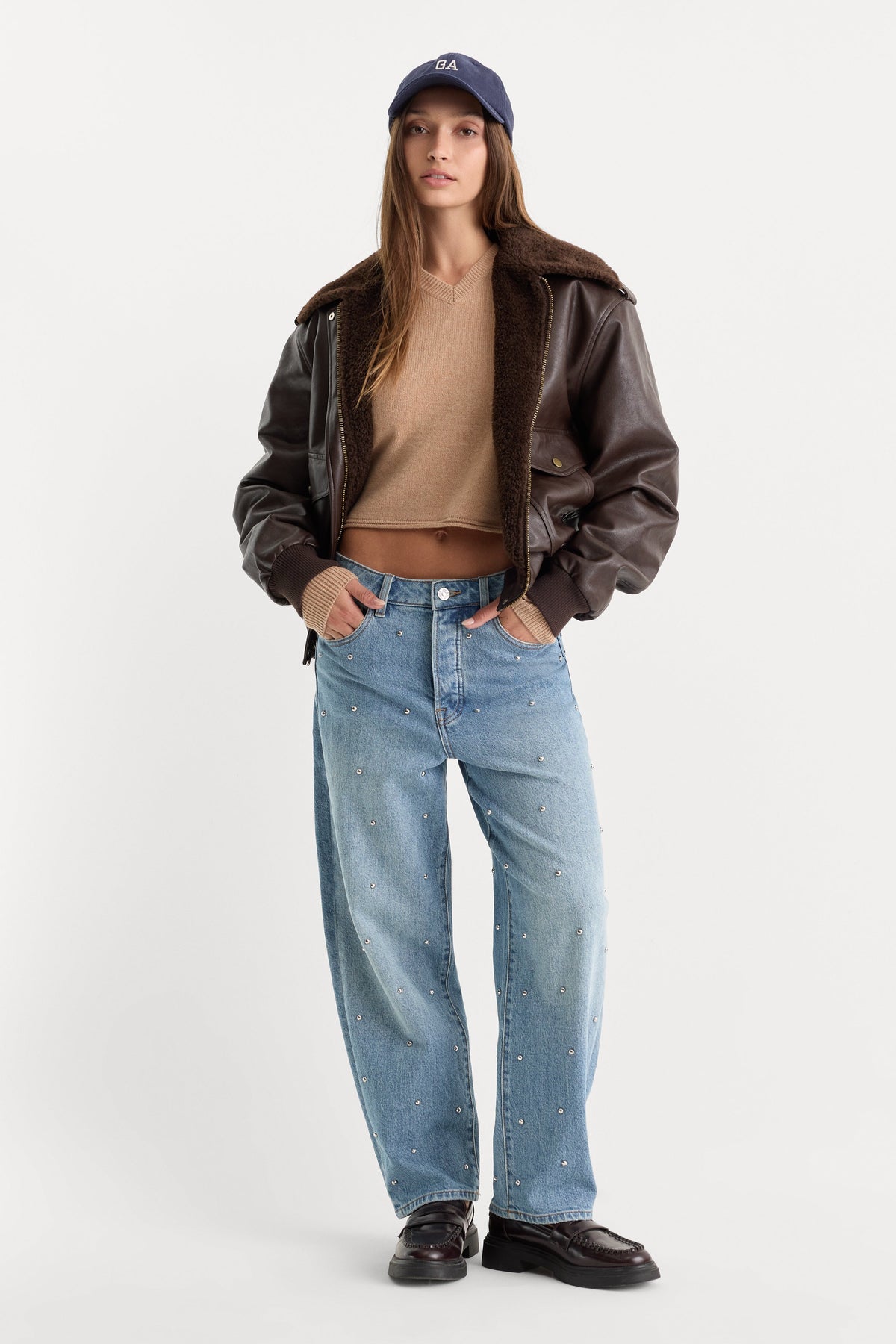 Faux Leather Flight Jacket with Faux-Fur Collar – Deep Chocolate – view 4