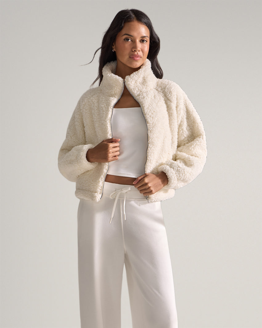 Women's Hi-Pile Fleece Jacket – Plush Teddy Style with Tall Collar – view 30
