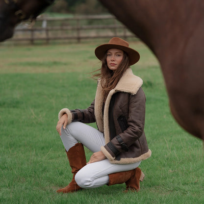 Women's Brown Sheepskin Aviator Jacket – Luxury Winter Coat – view 7