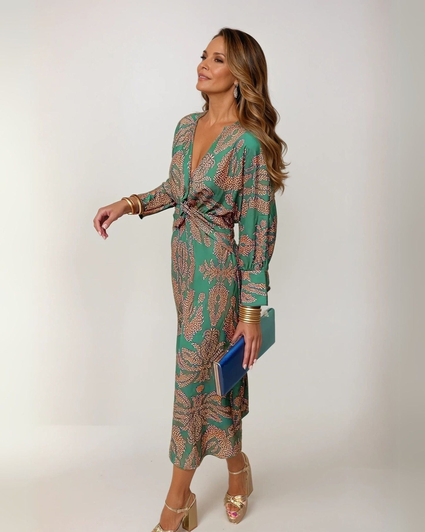 Rose | Women's Elegant Midi Wedding Guest Dress with Tie Waist
