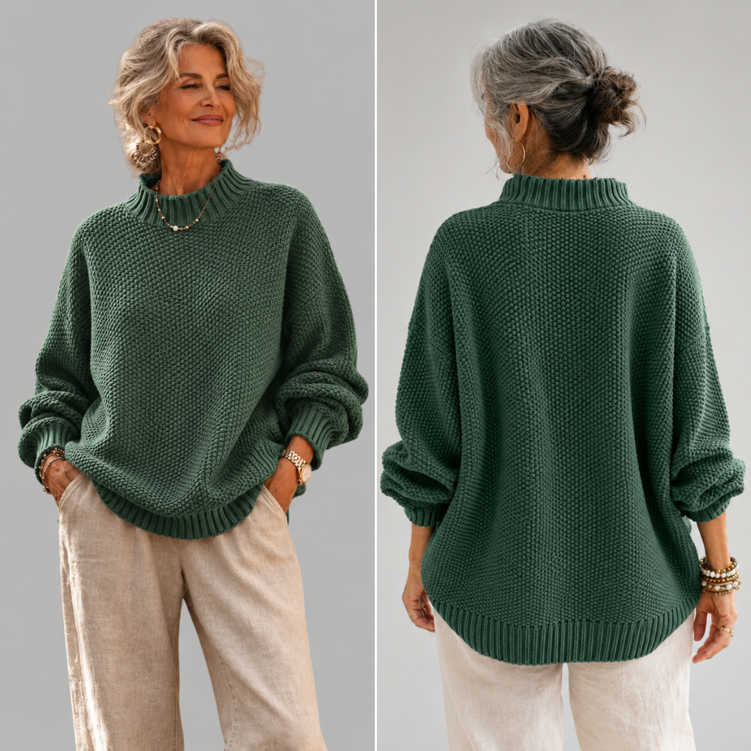 Women's Relaxed Mock Neck Sweater – Textured Knit in 6 Fall Colors – view 4