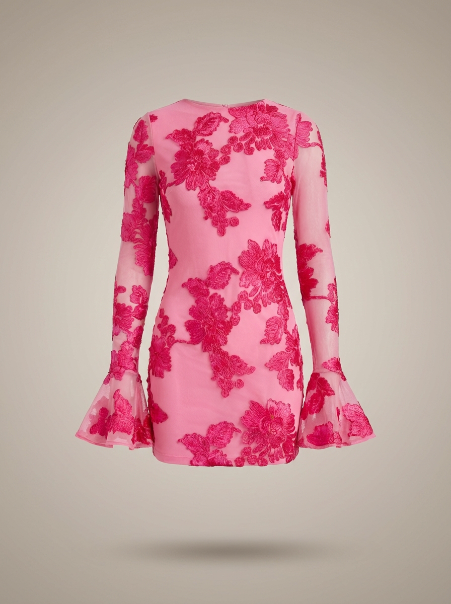 Erin | Women's Elegant Mini Wedding Guest Dress with Floral Embroidery