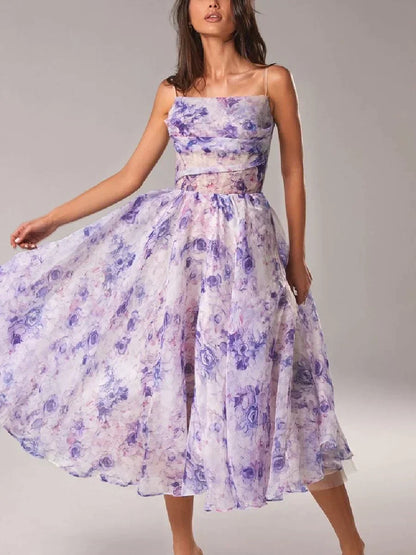 Arya | Women's Floral Midi Wedding Guest Dress with Ruffle Hem