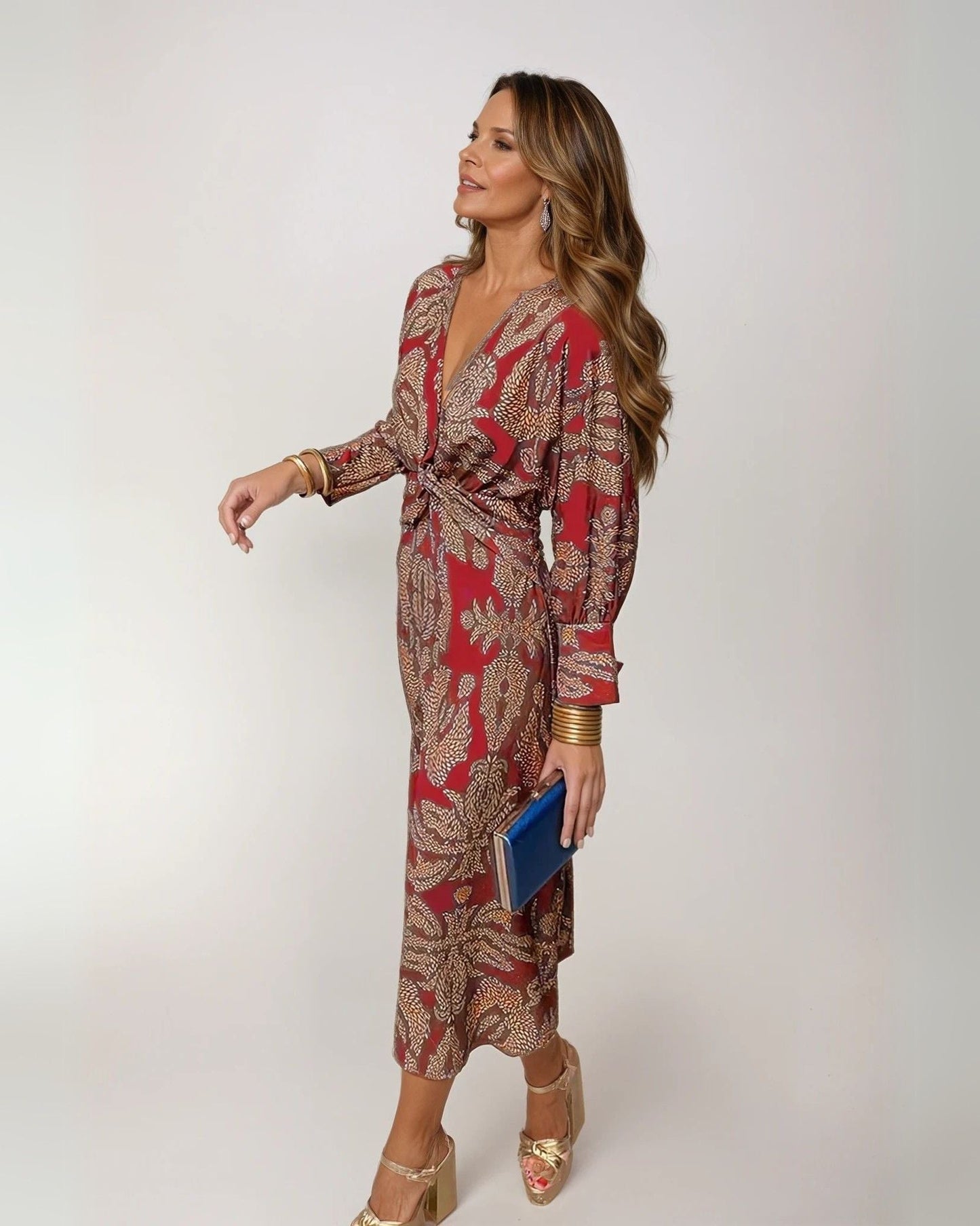 Rose | Women's Elegant Midi Wedding Guest Dress with Tie Waist