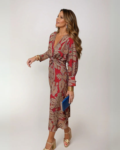 Rose | Women's Elegant Midi Wedding Guest Dress with Tie Waist