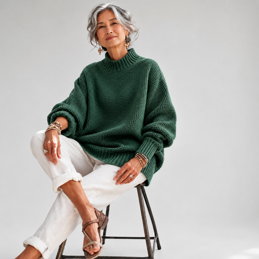 Women's Relaxed Mock Neck Sweater – Textured Knit in 6 Fall Colors – view 5