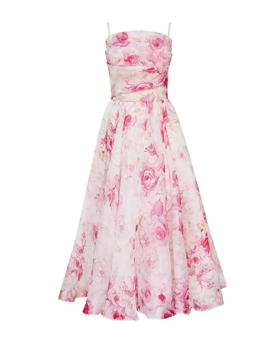 Arya | Women's Floral Midi Wedding Guest Dress with Ruffle Hem
