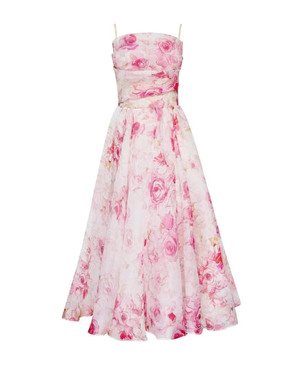 Arya | Women's Floral Midi Wedding Guest Dress with Ruffle Hem