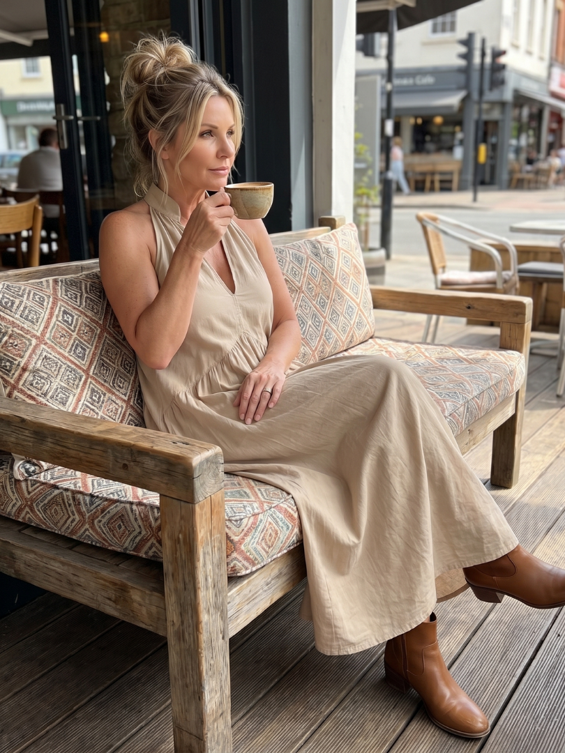 Adelina - Halter Neck Relaxed Flowing Silhouette Midi Dress