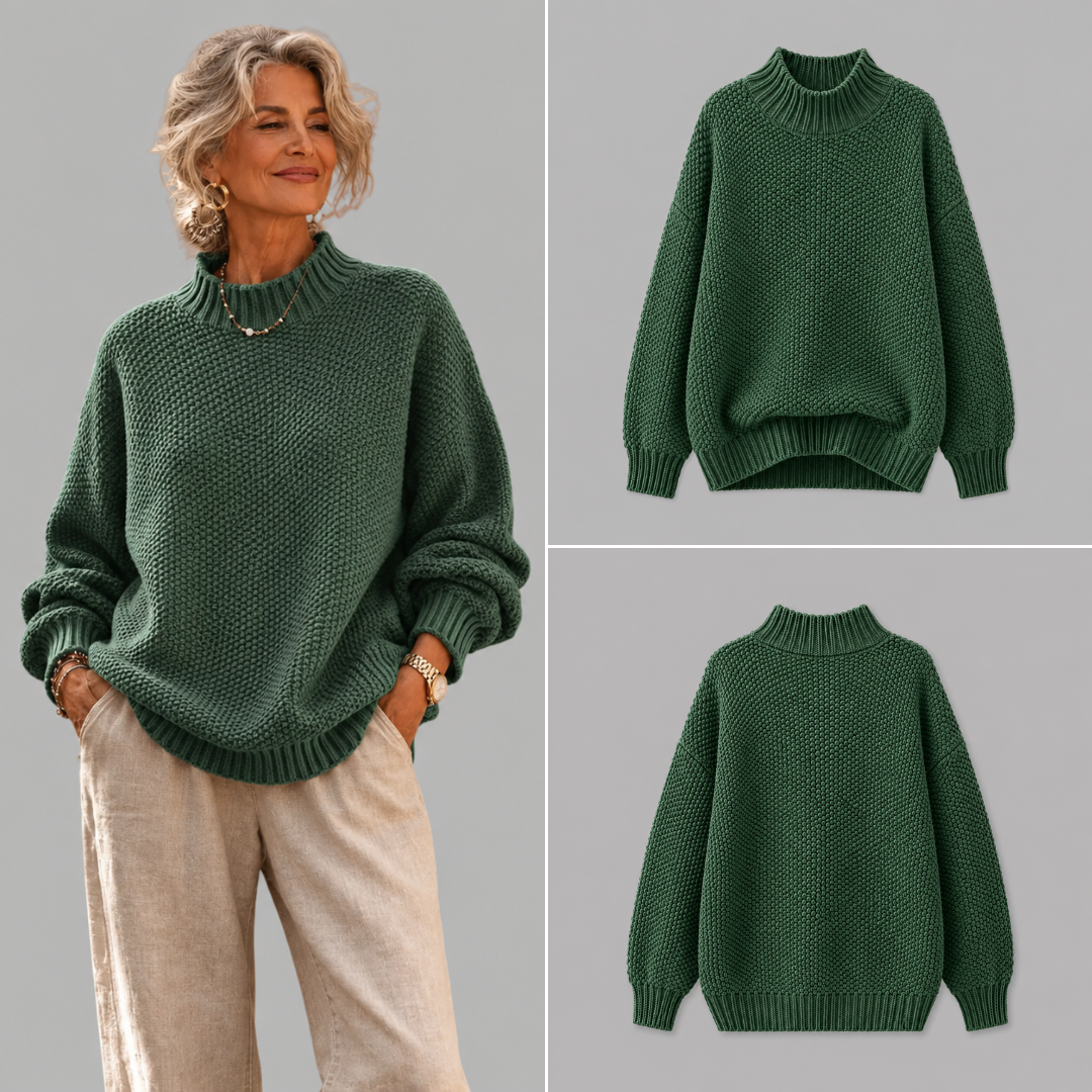 Women's Relaxed Mock Neck Sweater – Textured Knit in 6 Fall Colors – view 7
