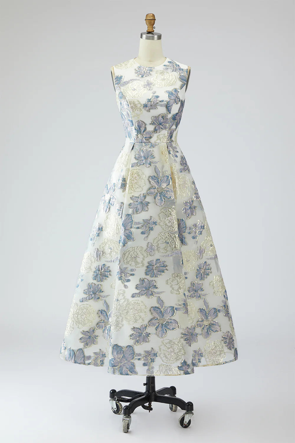 Dusty Blue A-Line Floral Wedding Guest Dress With Pockets