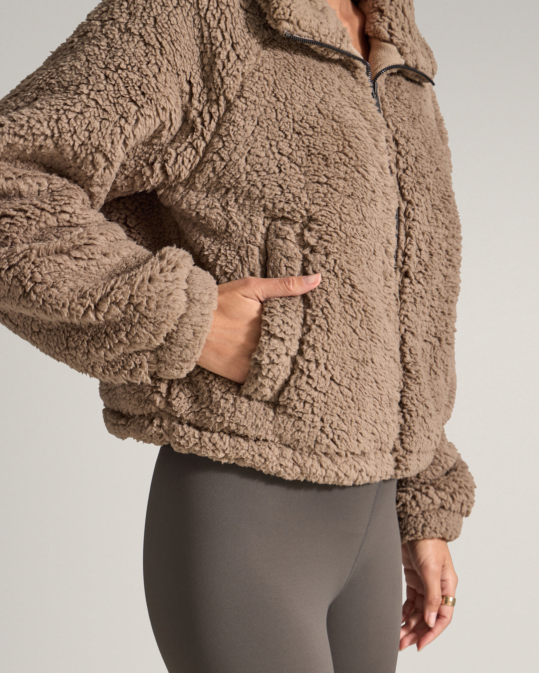 Women's Hi-Pile Fleece Jacket – Plush Teddy Style with Tall Collar – view 6