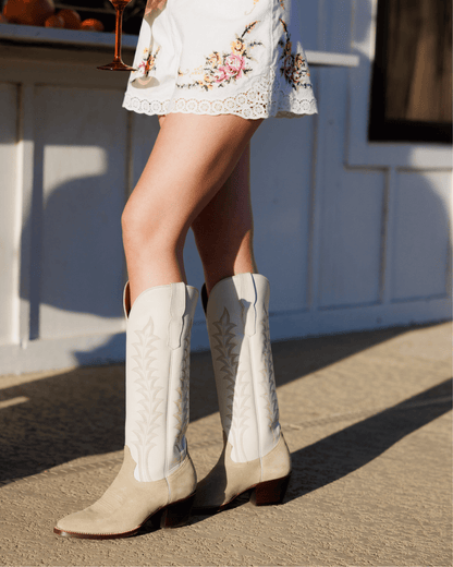 Women's Bone White Tall Cowboy Boots – 16-Inch Suede & Calfskin Western Boots – view 9