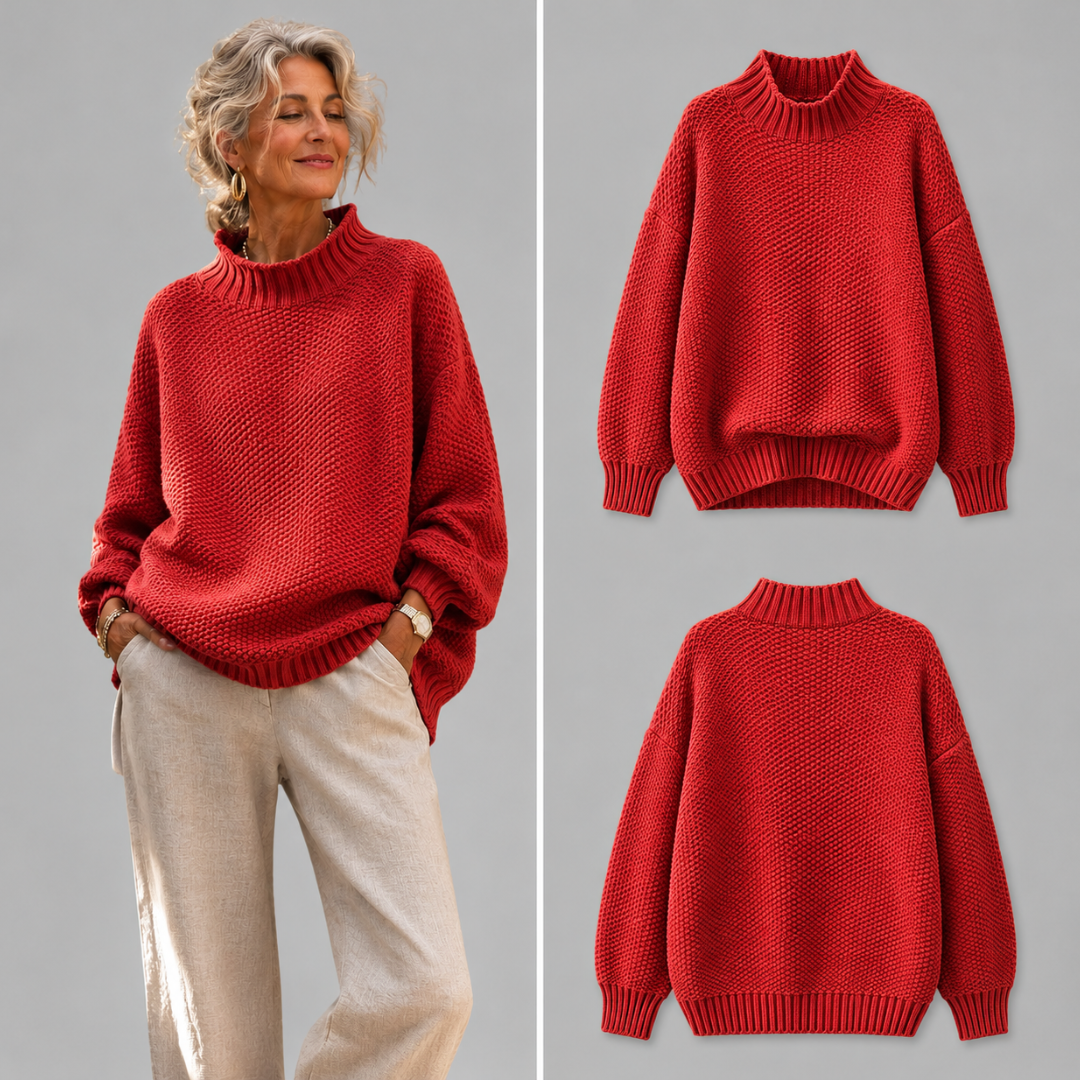 Women's Relaxed Mock Neck Sweater – Textured Knit in 6 Fall Colors – view 6