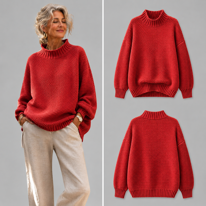 Women's Relaxed Mock Neck Sweater – Textured Knit in 6 Fall Colors – view 6