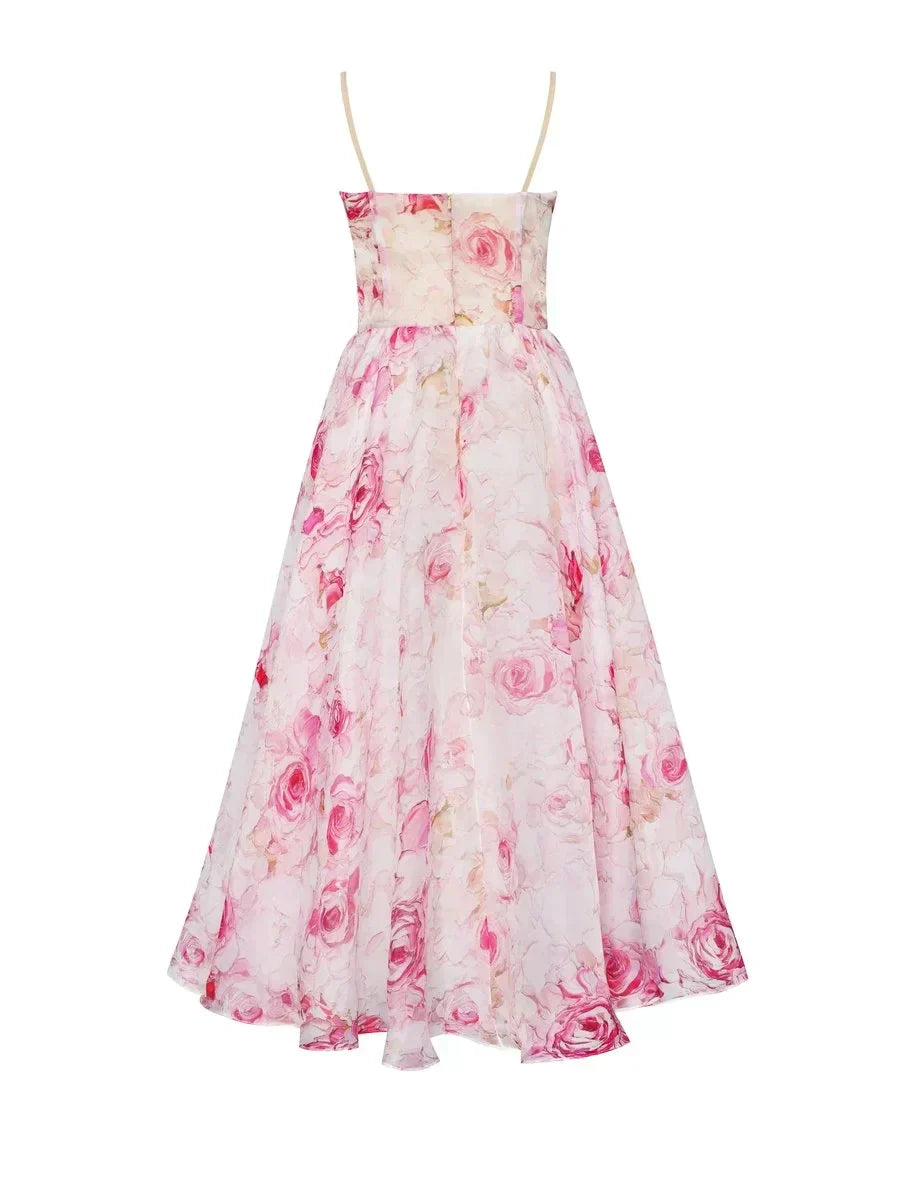 Arya | Women's Floral Midi Wedding Guest Dress with Ruffle Hem