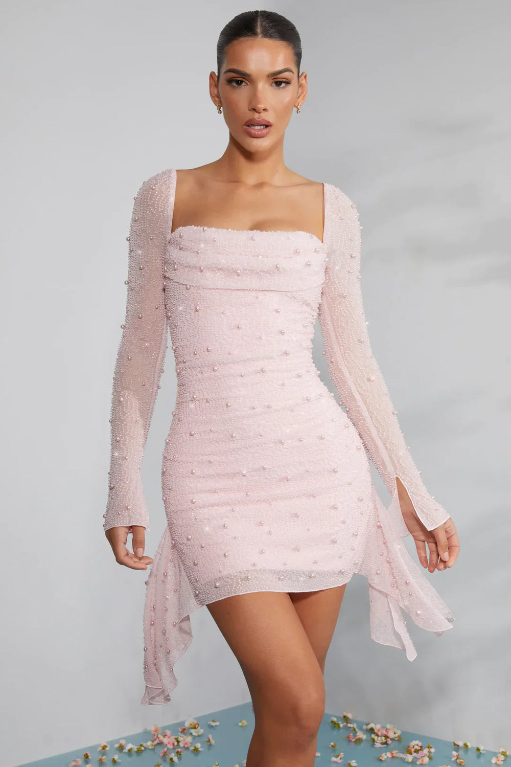 Jenna | Women's Elegant Mini Wedding Guest Dress with Long Sleeves