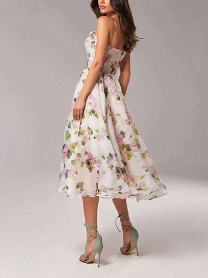 Arya | Women's Floral Midi Wedding Guest Dress with Ruffle Hem