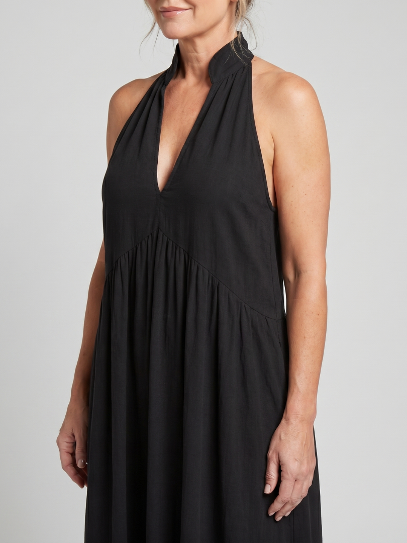 Adelina - Halter Neck Relaxed Flowing Silhouette Midi Dress