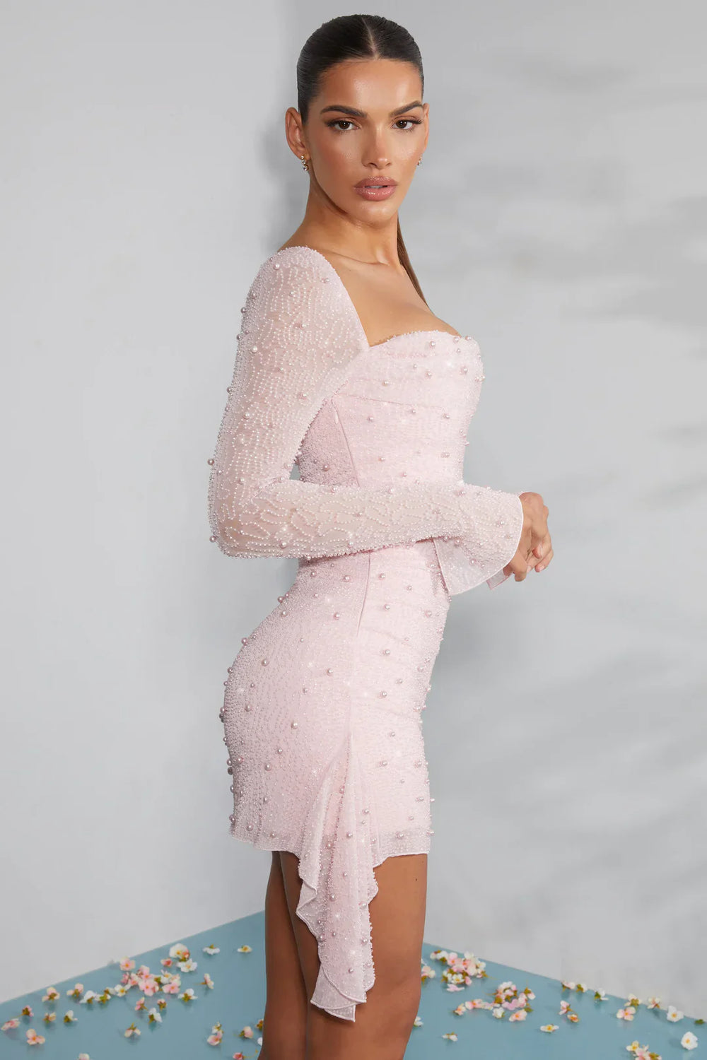Jenna | Women's Elegant Mini Wedding Guest Dress with Long Sleeves