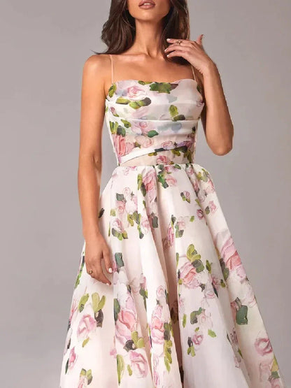 Arya | Women's Floral Midi Wedding Guest Dress with Ruffle Hem