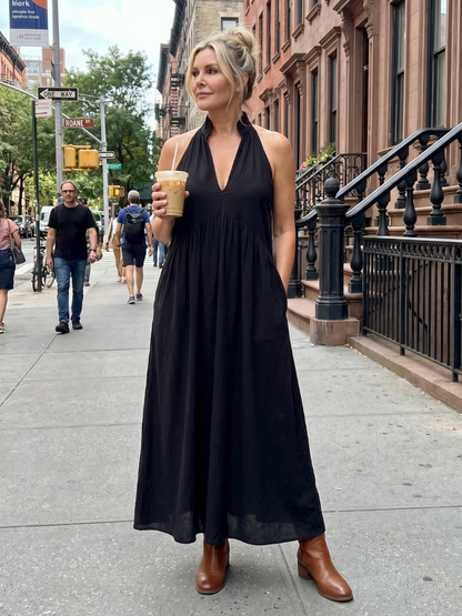 Adelina - Halter Neck Relaxed Flowing Silhouette Midi Dress
