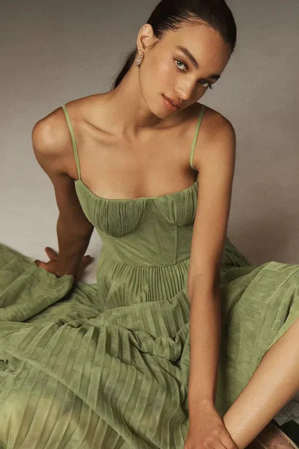 Rose | Women's Trendy Midi Wedding Guest Dress with Pleats