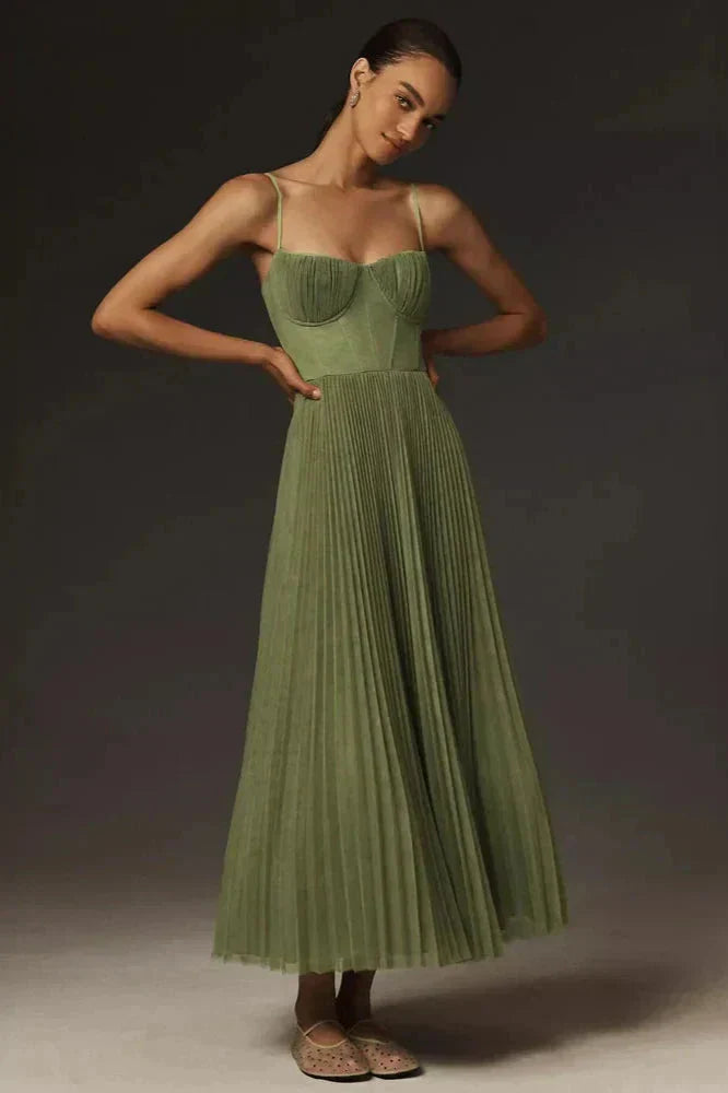 Rose | Women's Trendy Midi Wedding Guest Dress with Pleats