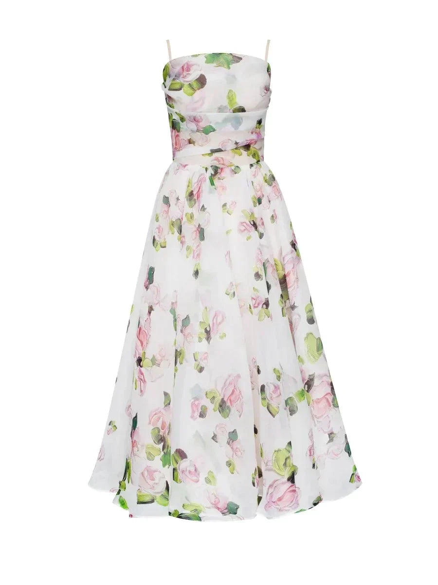 Arya | Women's Floral Midi Wedding Guest Dress with Ruffle Hem