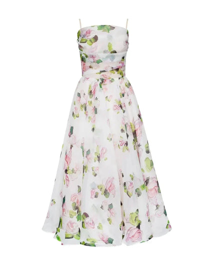 Arya | Women's Floral Midi Wedding Guest Dress with Ruffle Hem