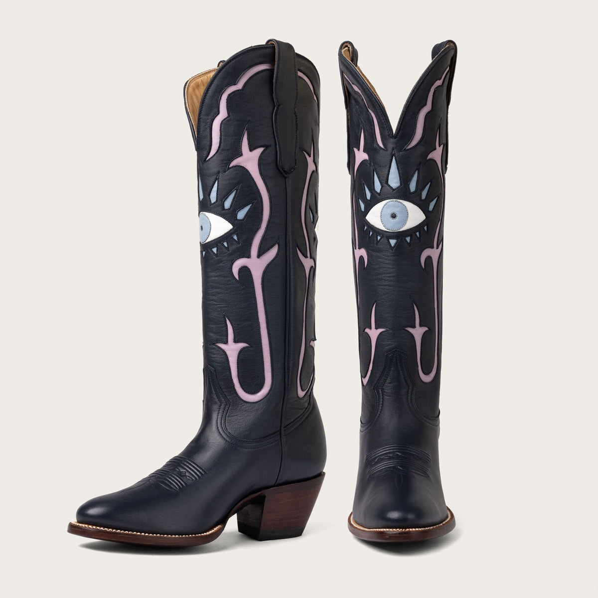 Women's Navy Inlay Cowboy Boots – 15-Inch Hand-Cut Leather Western Boots – view 2