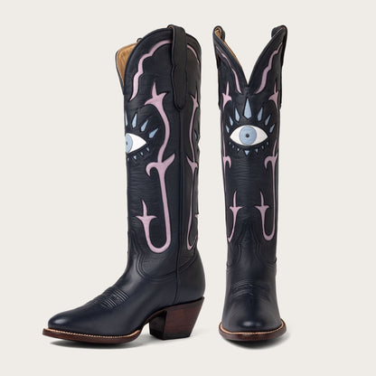 Women's Navy Inlay Cowboy Boots – 15-Inch Hand-Cut Leather Western Boots – view 2