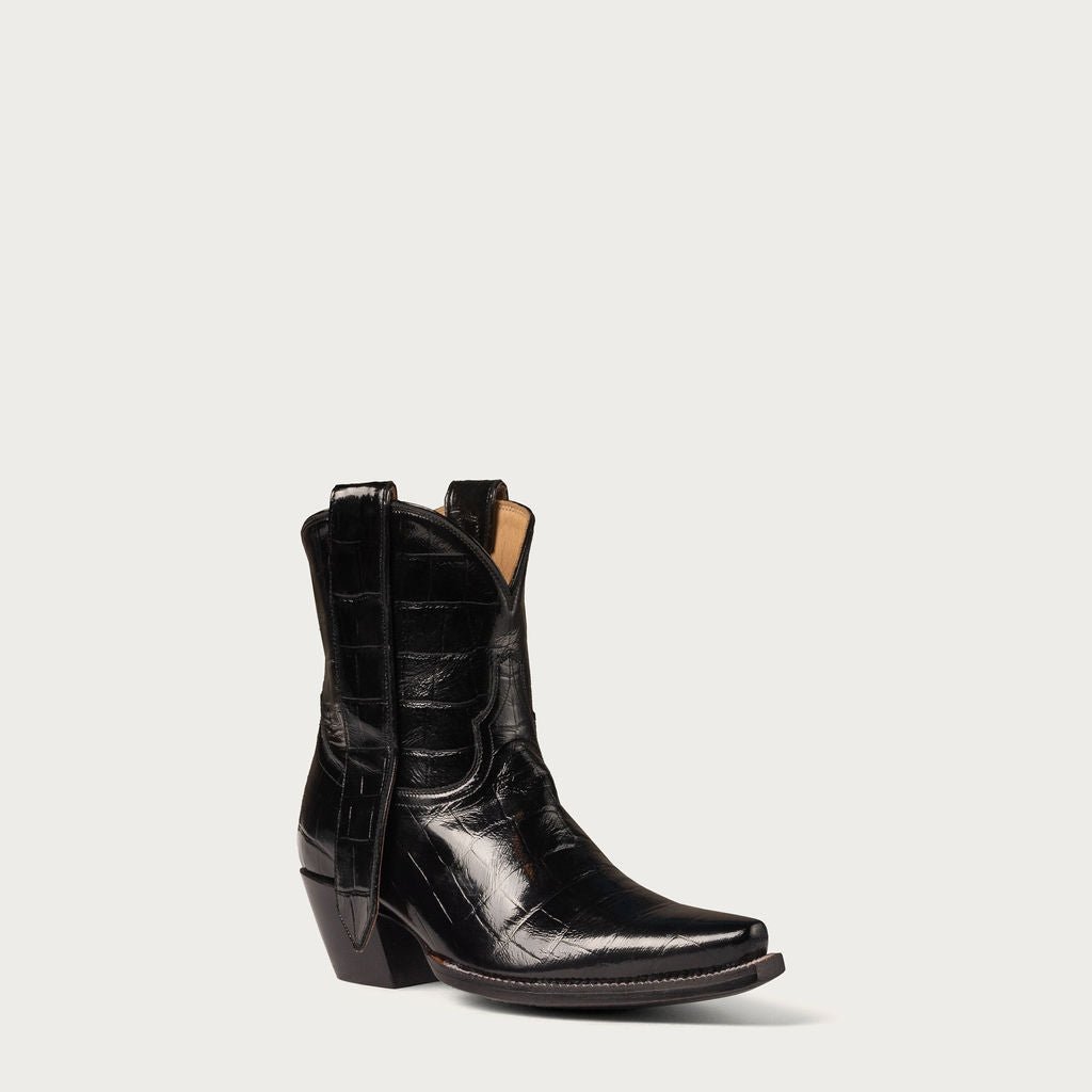 Women's Black Croc Ankle Cowboy Boots – 7-Inch Snip Toe Leather Booties – view 2