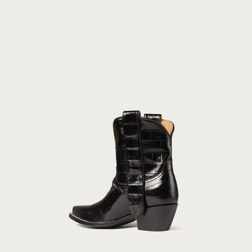Women's Black Croc Ankle Cowboy Boots – 7-Inch Snip Toe Leather Booties – view 7
